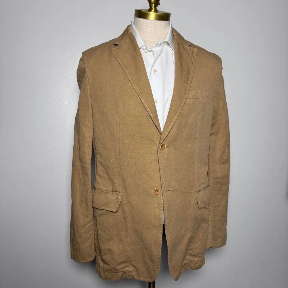Banana‎ Republic Blazer Mens 42R Khaki Solid Cotton Twill Two Button Sport Coat